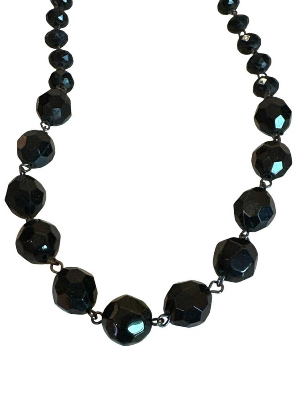 Liz & Co. Black Faceted Beaded Necklace Adjustable Graduated Career 18" Elegant